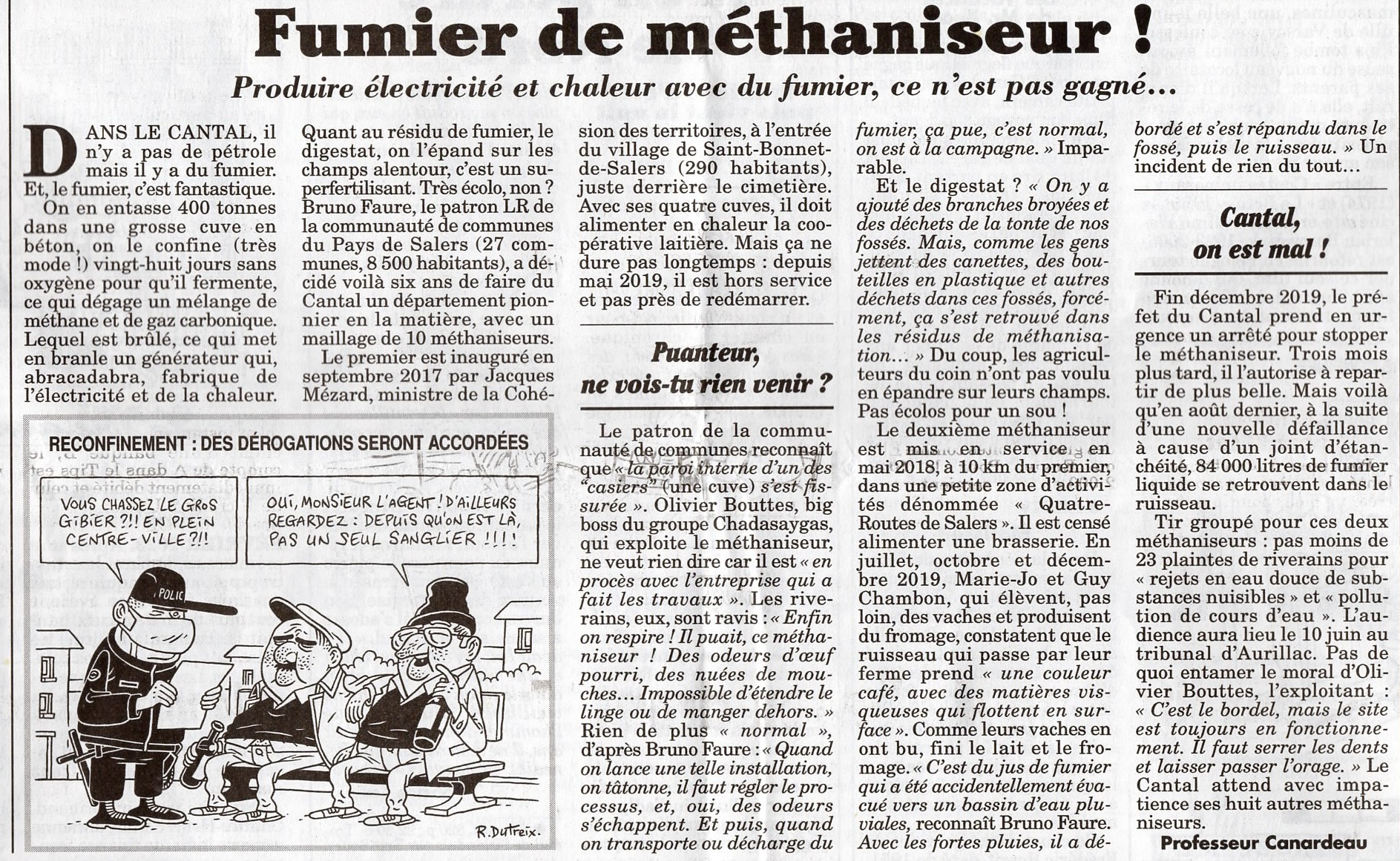 methaniseur fumier canard enchaine 2020 10 04